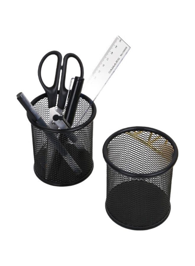 Simaa [Super Popular] Simaa Round Pen Holder, Mesh Anti-Rust Metal, Creative Minimalist Desktop Storage, Black 8136 - Image 1