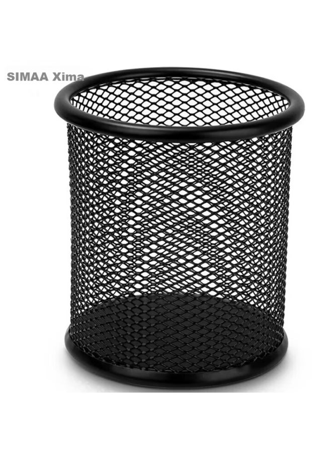 Simaa حامل أقلام دائري Simaa، شبكي مضاد للصدأ معدني، تخزين مكتبي مبديع وبسيط، أسود 8136 - Image 3