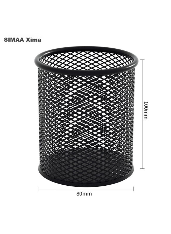 Simaa حامل أقلام دائري Simaa، شبكي مضاد للصدأ معدني، تخزين مكتبي مبديع وبسيط، أسود 8136 - Image 4