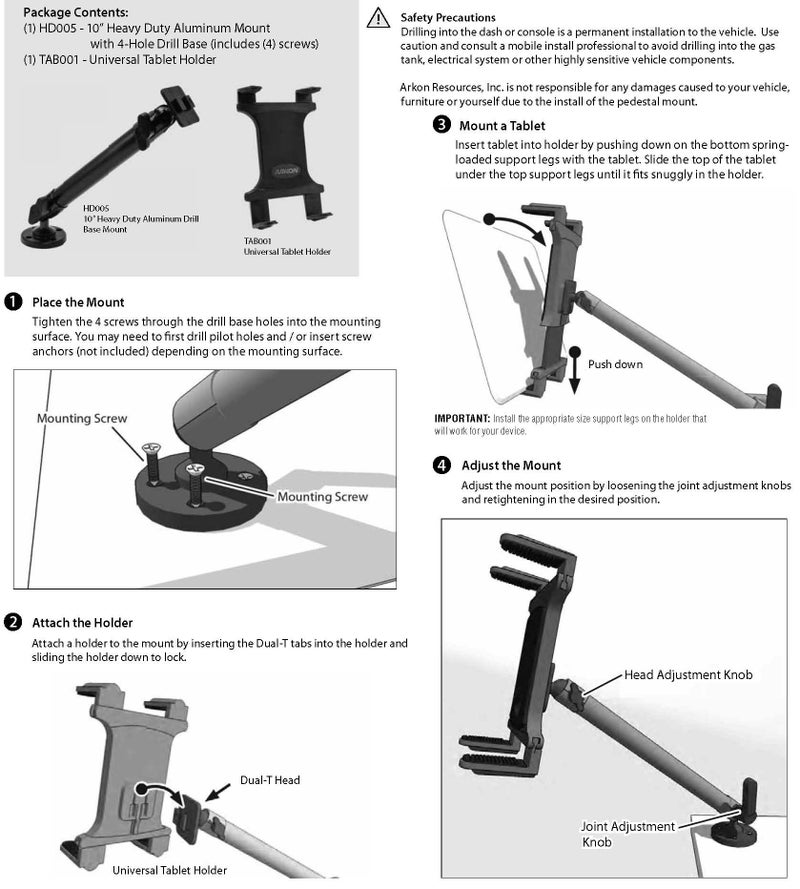ARKON Mounts TAB805 Heavy Duty Tablet Drill Base Mount for Wall or Counter for iPad Pro iPad Air iPad - Image 2
