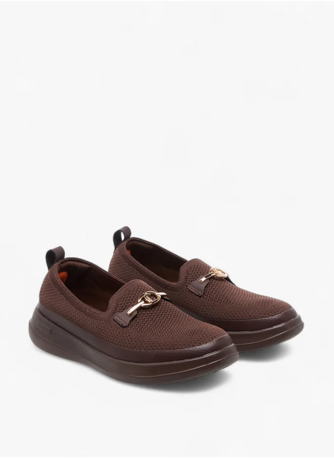 لو كونفورت Women's Metal Accent Flyknit Slip-On Loafers with Pull Tabs