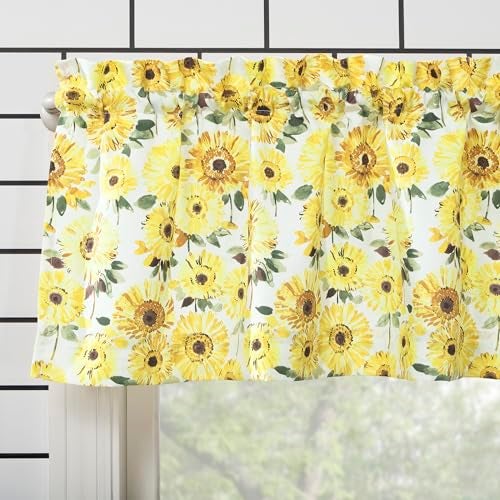 No. 918 Sunbeam Sunflower Print Semi-Sheer Rod Pocket Kitchen Curtain Valance and Tiers Set, 54" x 24", Yellow - Image 2