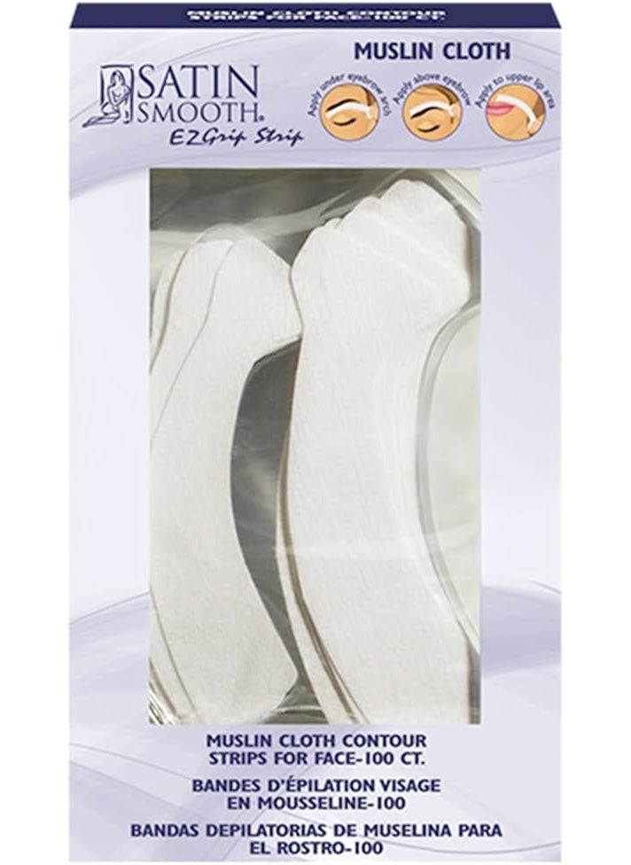 Satin Smooth Satin Smooth Natural Muslin EZ Grip Wax Strips for Face with Easy Pull Tabs Ideal for Eyebrows  Upper Lip Professional Hair Removal Waxing Strips 100 Count 1Pack 