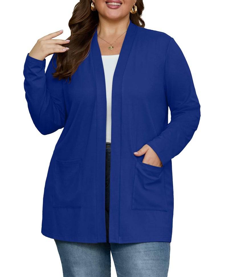OLRIK Plus Size Cardigan for Women Long Sleeve Lightweight Jacket Open Front Plus Size Clothes for Women Royal Blue-4X - Image 1