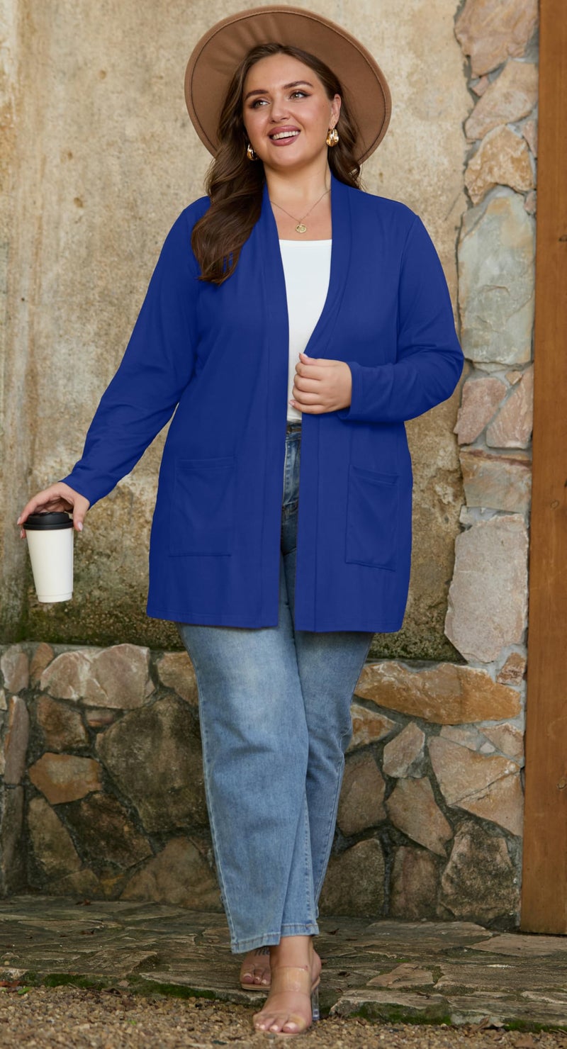 OLRIK Plus Size Cardigan for Women Long Sleeve Lightweight Jacket Open Front Plus Size Clothes for Women Royal Blue-4X - Image 5