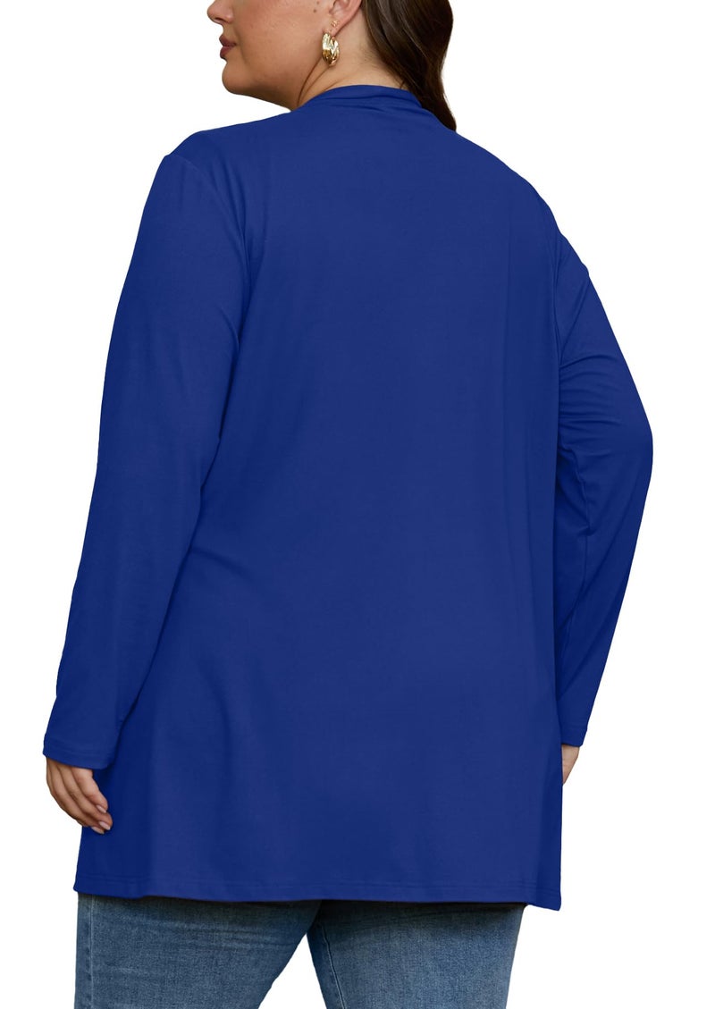 OLRIK Plus Size Cardigan for Women Long Sleeve Lightweight Jacket Open Front Plus Size Clothes for Women Royal Blue-4X - Image 4