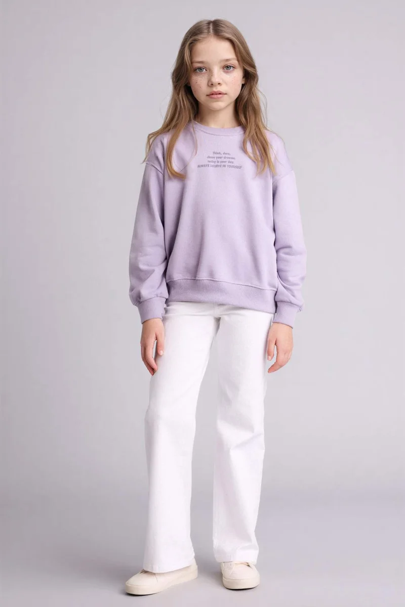 ديفاكتو Girl Relax Fit Crew Neck Printed Sweatshirt