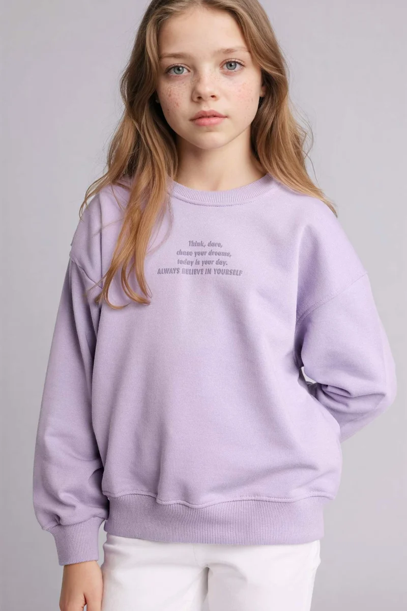 ديفاكتو Girl Relax Fit Crew Neck Printed Sweatshirt