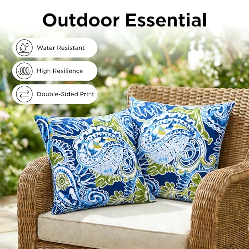 JMGBird WaterResistant Outdoor Pillows Set of 2 18x18 inch Durable Green Paisley Pattern Throw Pillows with Inserts for Patio Furniture - Image 3