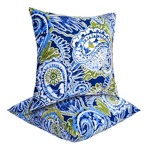 JMGBird WaterResistant Outdoor Pillows Set of 2 18x18 inch Durable Green Paisley Pattern Throw Pillows with Inserts for Patio Furniture - Image 1