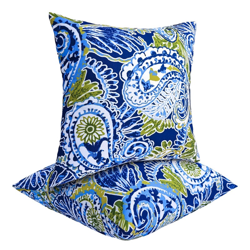 JMGBird WaterResistant Outdoor Pillows Set of 2 18x18 inch Durable Green Paisley Pattern Throw Pillows with Inserts for Patio Furniture - Image 2