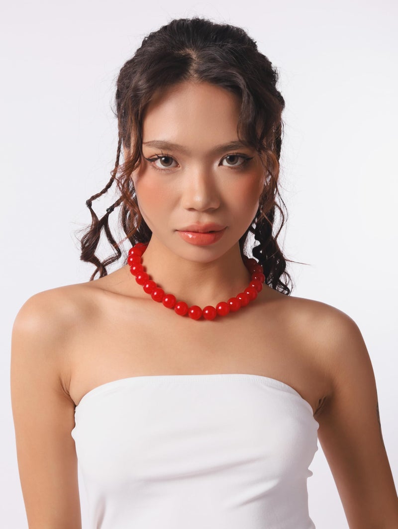 Sacina Red Beaded Choker Necklace, Chunky Beaded Necklace, Goth Emo Y2k Aesthetic Jewelry, Christmas Jewelry Gift for Women - Image 4