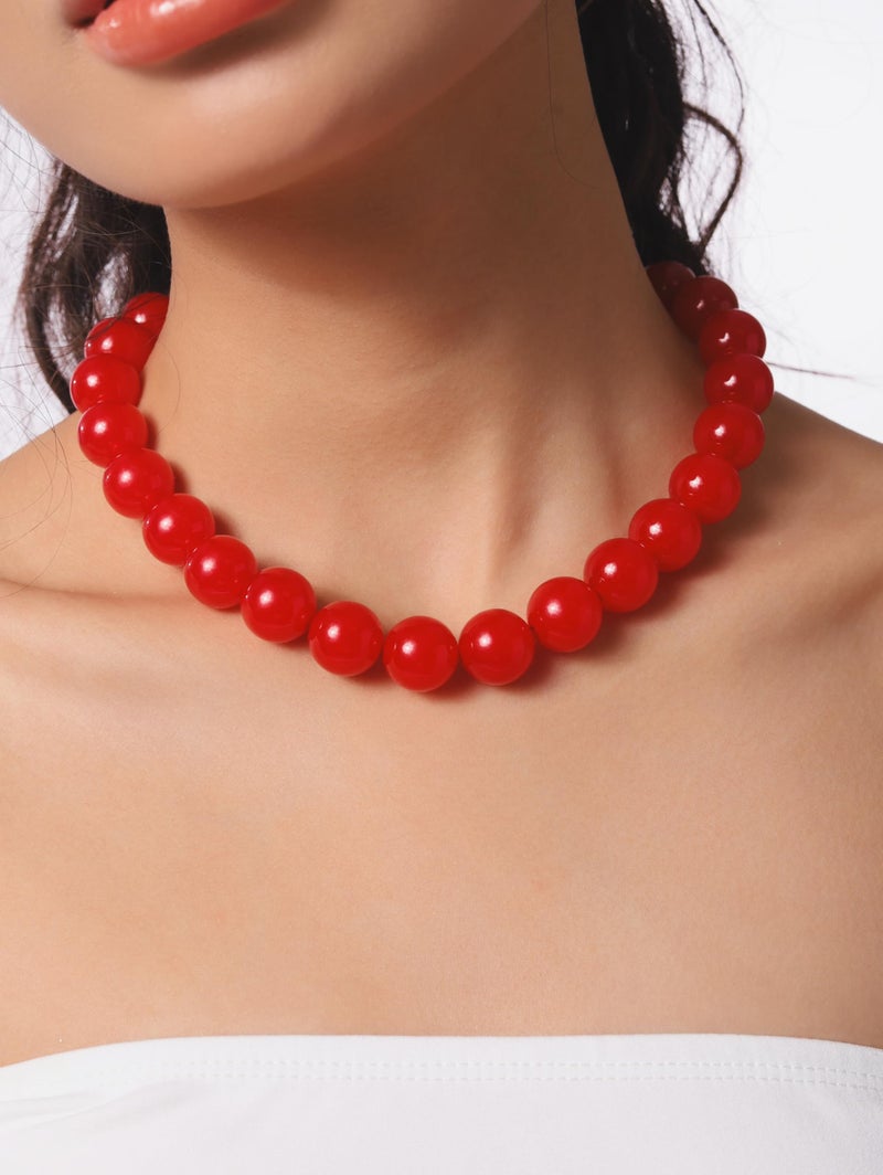 Sacina Red Beaded Choker Necklace, Chunky Beaded Necklace, Goth Emo Y2k Aesthetic Jewelry, Christmas Jewelry Gift for Women - Image 3
