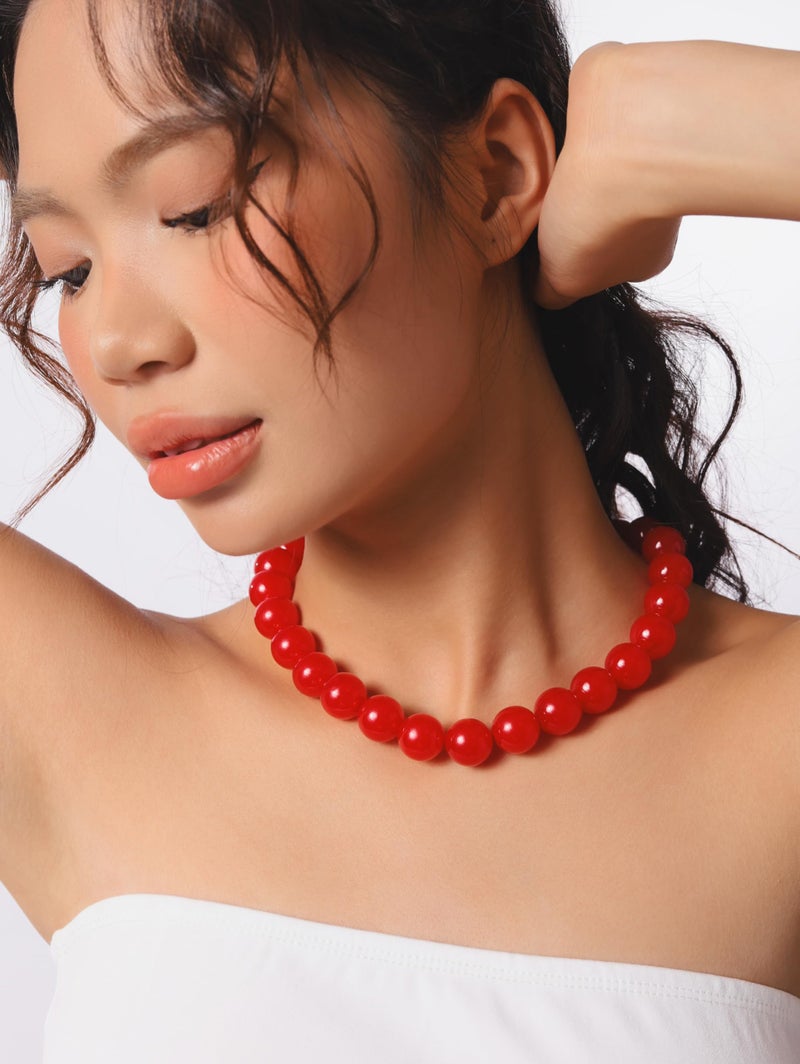 Sacina Red Beaded Choker Necklace, Chunky Beaded Necklace, Goth Emo Y2k Aesthetic Jewelry, Christmas Jewelry Gift for Women - Image 2