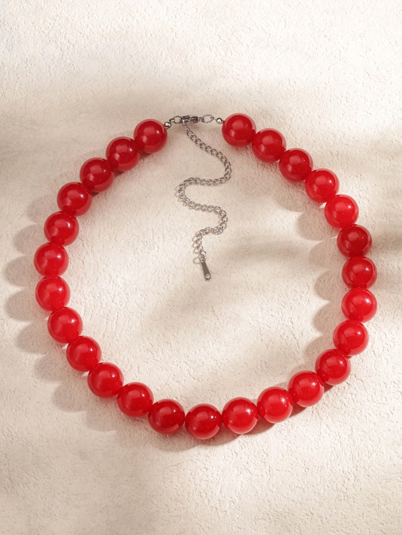 Sacina Red Beaded Choker Necklace, Chunky Beaded Necklace, Goth Emo Y2k Aesthetic Jewelry, Christmas Jewelry Gift for Women - Image 5