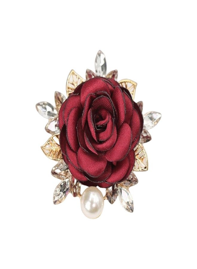 IS4U Elegant Rose Flower Brooch Pin Fabric Flower Pearl Brooch Wedding Party Fashion Crystal Pearl Fabric Lapel Pin Dress Suit Hat Bag Jewelry for Men and Women (Red) - Image 1