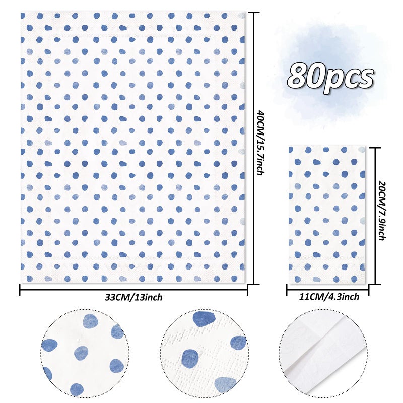 Whaline Polka Dots Guest Paper Napkins White Blue 3 Ply Disposable Napkins Dinner Hand Napkin Towel for Wedding Party Supplies Table Decor  80Pcs - Image 2