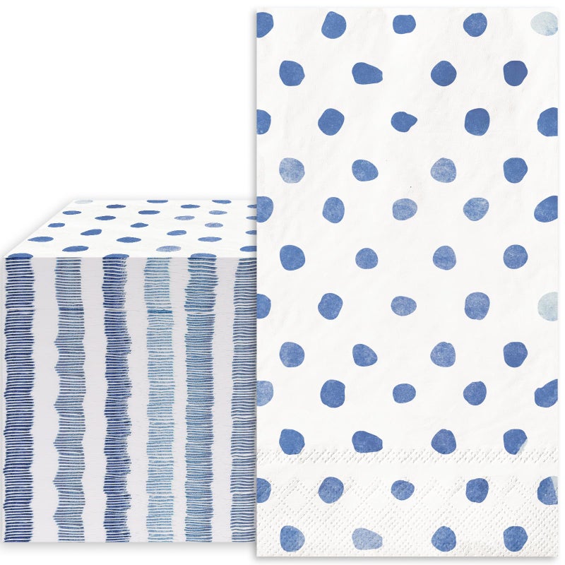 Whaline Polka Dots Guest Paper Napkins White Blue 3 Ply Disposable Napkins Dinner Hand Napkin Towel for Wedding Party Supplies Table Decor  80Pcs - Image 1