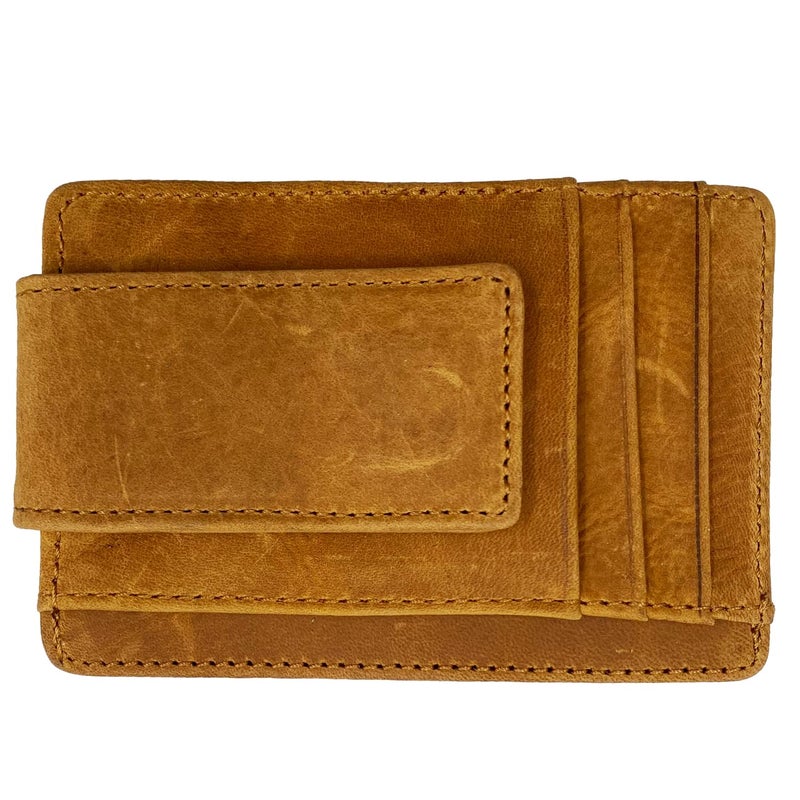 HOPSOOKEN Money Clip RFID Front Pocket Wallet Men Leather Slim Minimalist Wallet (B Crazy Horse Khaki) - Image 1