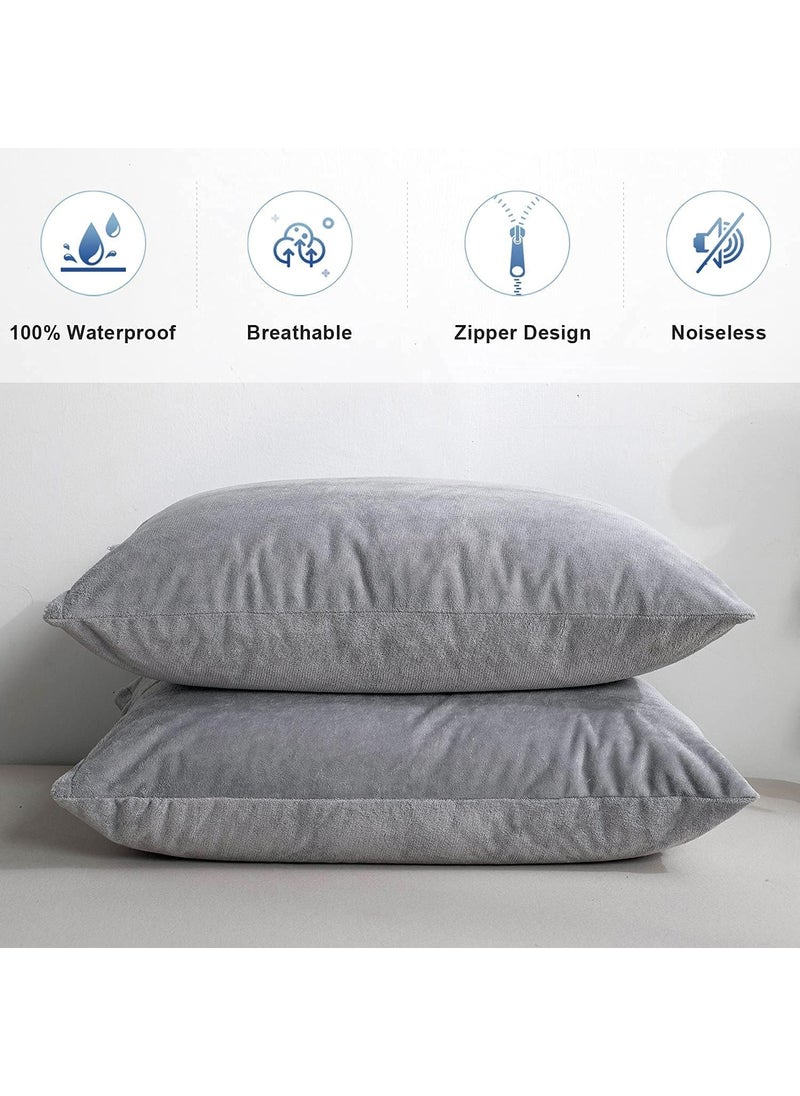 Cozzy At Home Cozzy At Home Premium Cotton Terry Waterproof Pillow Protector King Size 20 x 36 inch Grey Set of 2 Pillow Protection Against Water Spills and Dust Mites Noiseless Breathable  - Image 3