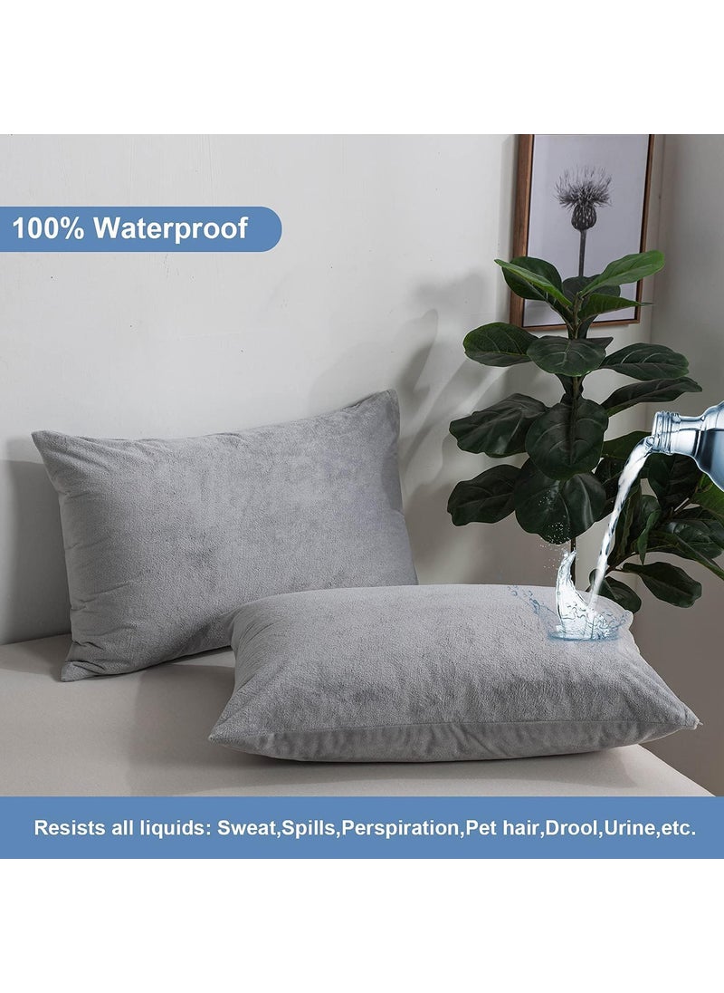 Cozzy At Home Cozzy At Home Premium Cotton Terry Waterproof Pillow Protector King Size 20 x 36 inch Grey Set of 2 Pillow Protection Against Water Spills and Dust Mites Noiseless Breathable  - Image 2