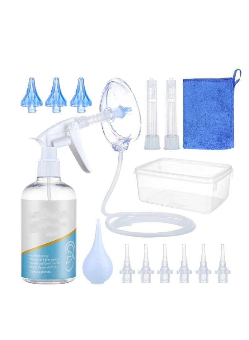 عام مجموعة غسيل الأذن بسعة 500 ملليلتر، مجموعة غسيل الماء بالحقنة والمصباح الضغطي لتنظيف الأذن، أداة إزالة شمع الأذن البلاستيكية للكبار والأطفال. - Image 1