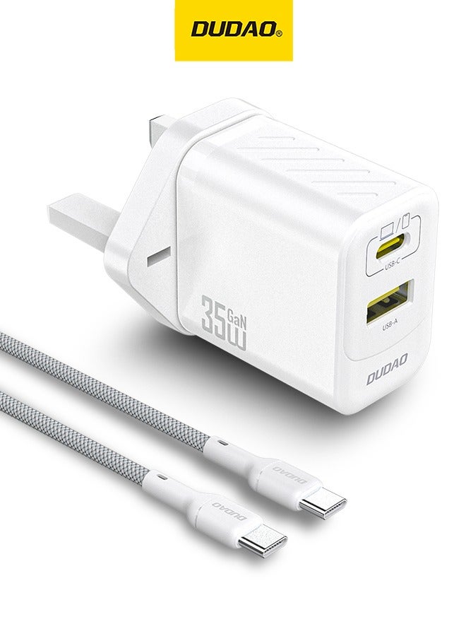 DUDAO GaN 35W USB-C Fast Charger with Type-C Cable– Dual Port PD & QC Power Adapter, Low-Temperature Charging, 9-Layer Safety Protection, Compact Wall Charger for iPhone, Samsung, iPad, MacBook, Switch & More - Image 1