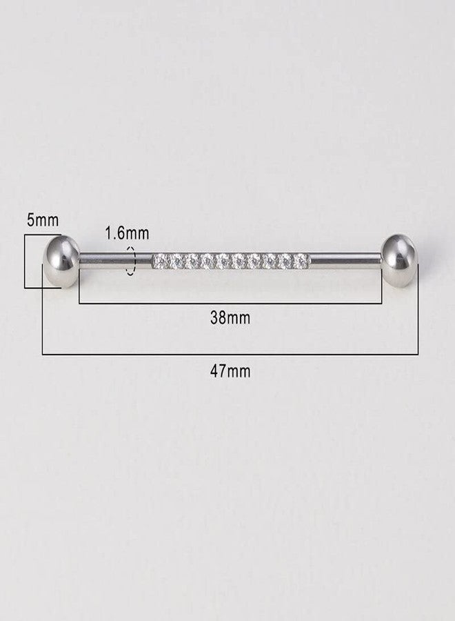 GADGETSDEN Implant Grade Stainless Steel 14G Black Color Industrial Barbell with CNC Set Lined CZ on Bar Cartilage Earring Body Piercing - Image 4