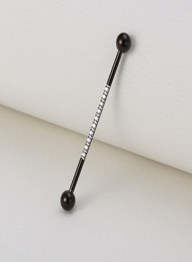 GADGETSDEN Implant Grade Stainless Steel 14G Black Color Industrial Barbell with CNC Set Lined CZ on Bar Cartilage Earring Body Piercing - Image 2