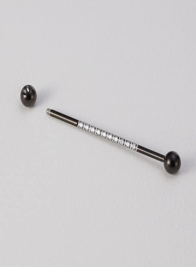 GADGETSDEN Implant Grade Stainless Steel 14G Black Color Industrial Barbell with CNC Set Lined CZ on Bar Cartilage Earring Body Piercing - Image 3