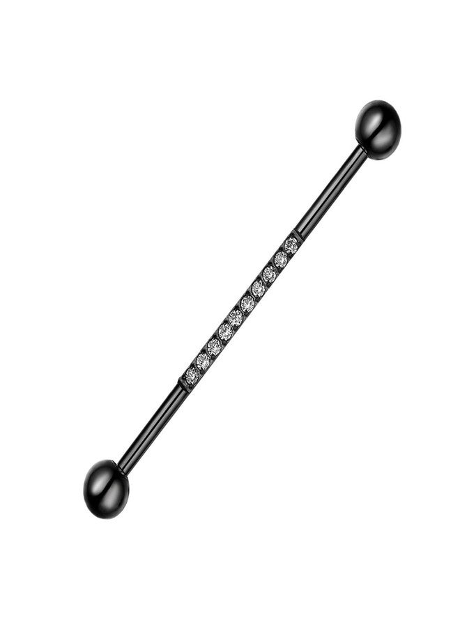 GADGETSDEN Implant Grade Stainless Steel 14G Black Color Industrial Barbell with CNC Set Lined CZ on Bar Cartilage Earring Body Piercing - Image 1