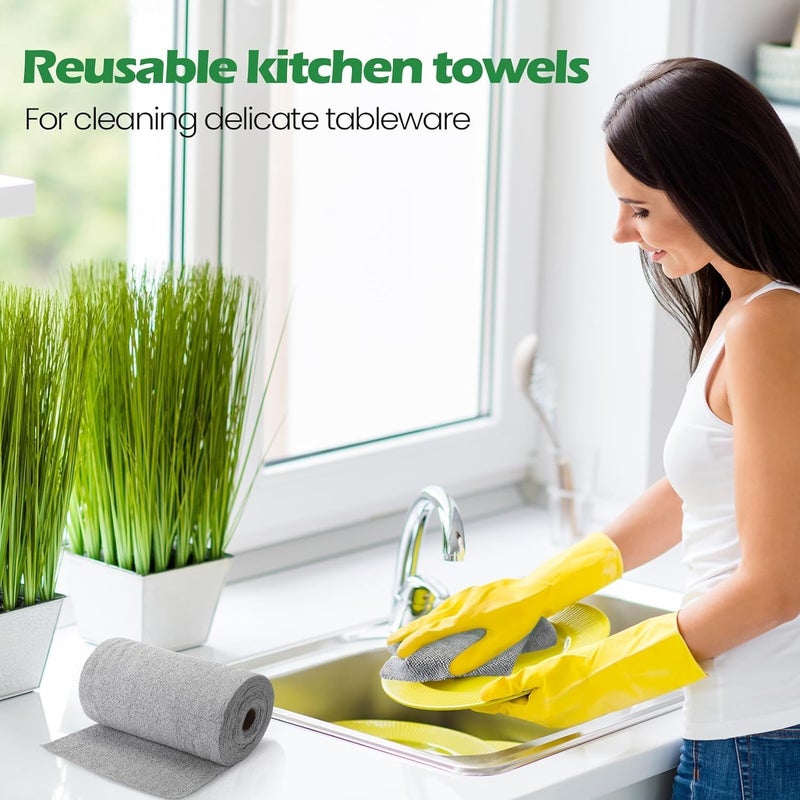Hyndrix Microfiber Cleaning Cloth Roll 20 Pack - Reusable Paper Towels Washable Roll Tear Away for Kitchen Car 25 * 25 cm (Grey) (3 roll) - Image 2