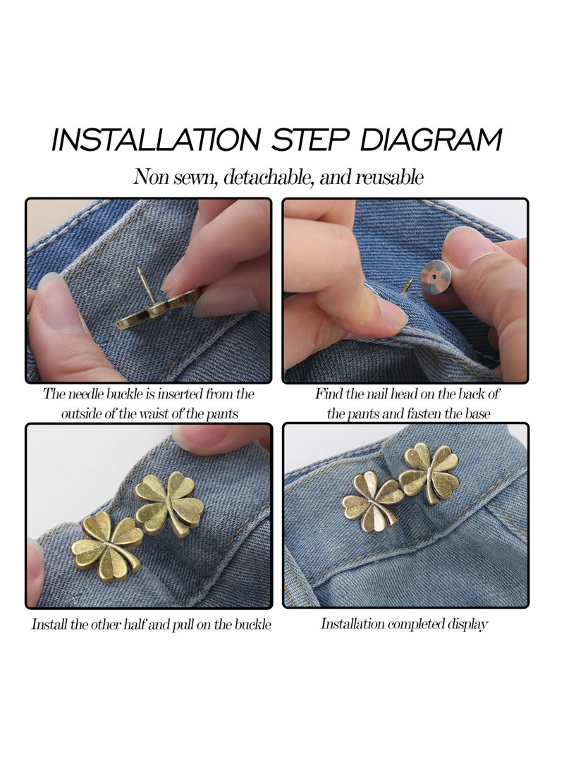 KASTWAVE - Pant Waist Tightener, 8 Pack Adjustable Copper Four-Leaf Clover Jeans Button for Waist Pants Clips, No Need to Sew Detachable Button Pins, Perfect Fit Detachable Instant Button - Image 1