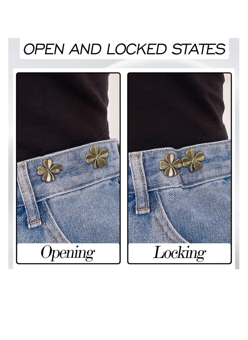 KASTWAVE - Pant Waist Tightener, 8 Pack Adjustable Copper Four-Leaf Clover Jeans Button for Waist Pants Clips, No Need to Sew Detachable Button Pins, Perfect Fit Detachable Instant Button - Image 1