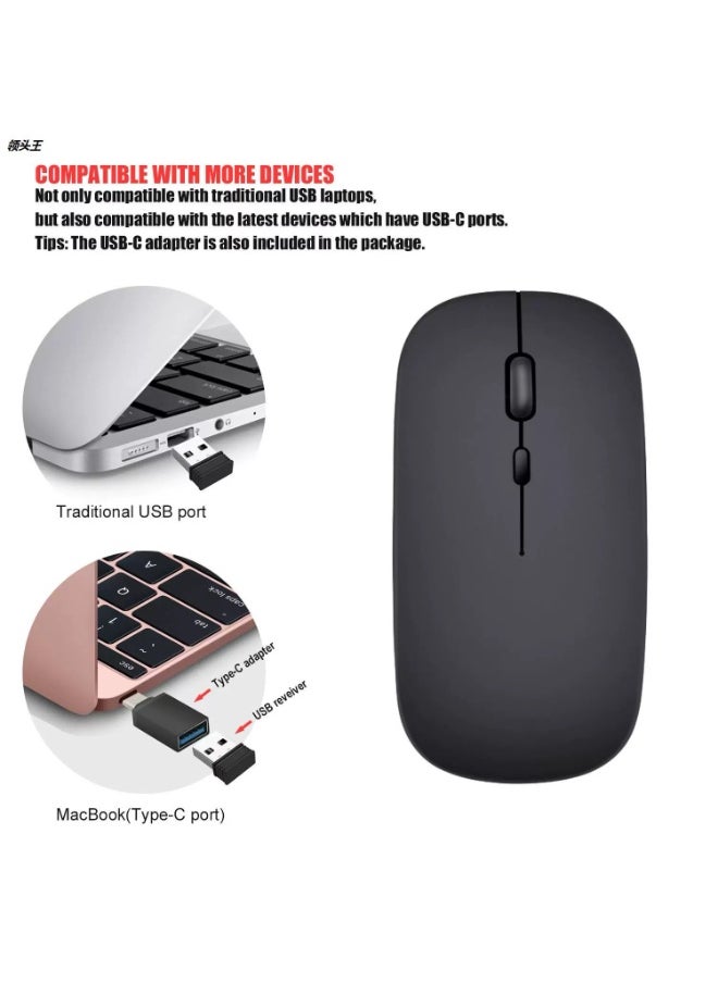 ماركة غير محددة - فأرة سلكية USB + بلوتوث 5.1 (مع بطارية) – تصميم مريح صامت بمدى 10 متر، تشطيب غير لامع، متوافقة مع الكمبيوتر المحمول/الكمبيوتر الشخصي/سطح المكتب​ - Image 1