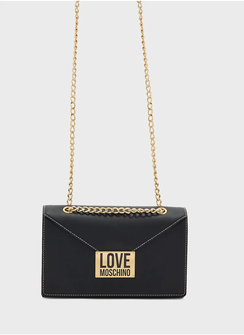 Love Moschino Logo Detailed Flap Over Crossbody