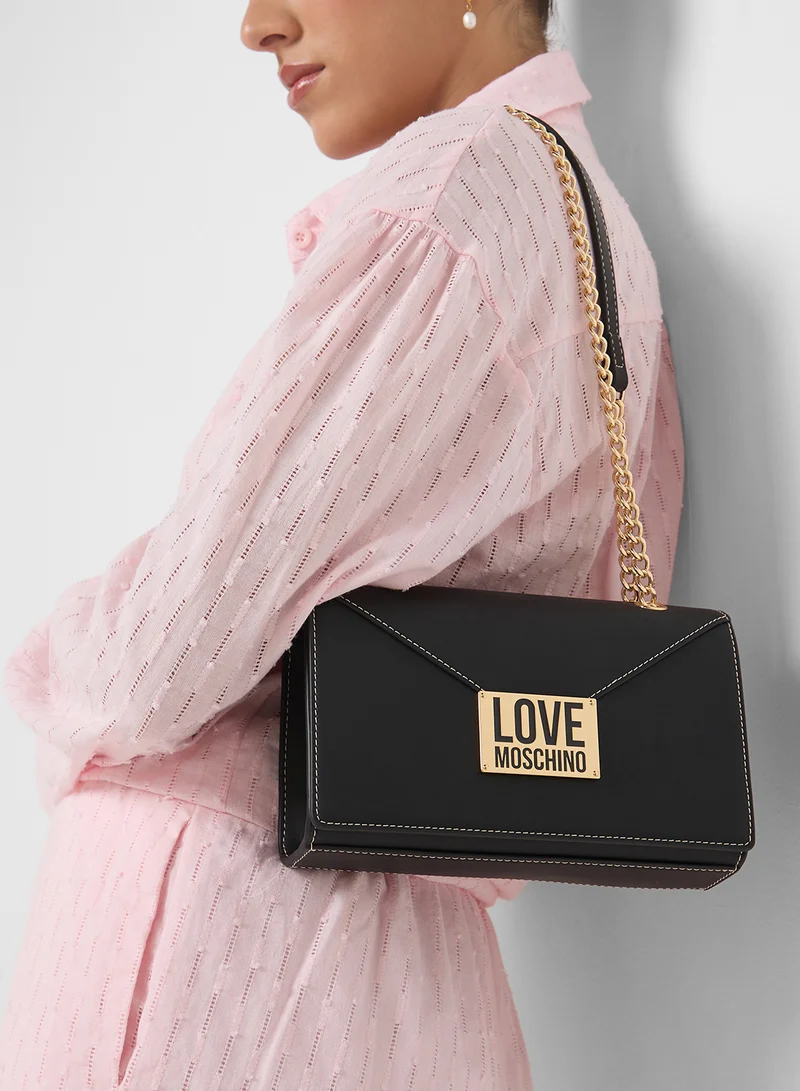 لوف موسكينو Logo Detailed Flap Over Crossbody