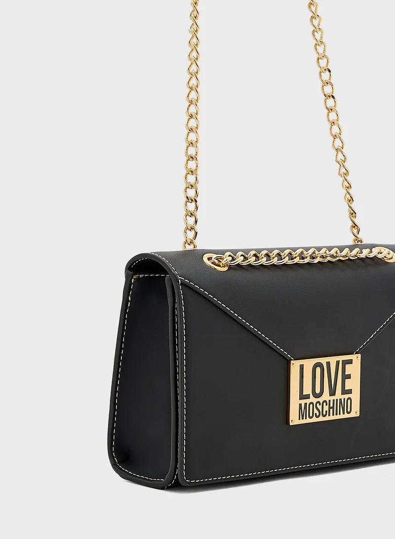 لوف موسكينو Logo Detailed Flap Over Crossbody