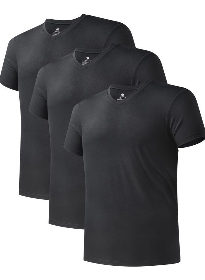 DAVID ARCHY Men's Undershirts Micro Modal Ultra Soft T-Shirts Stretch Moisture-Wicking V-Neck Tees for Men, 3-Pack (M, Black) - Image 1