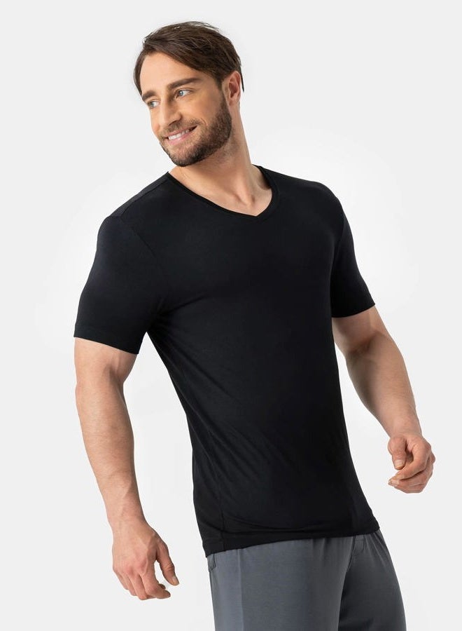 DAVID ARCHY Men's Undershirts Micro Modal Ultra Soft T-Shirts Stretch Moisture-Wicking V-Neck Tees for Men, 3-Pack (M, Black) - Image 5