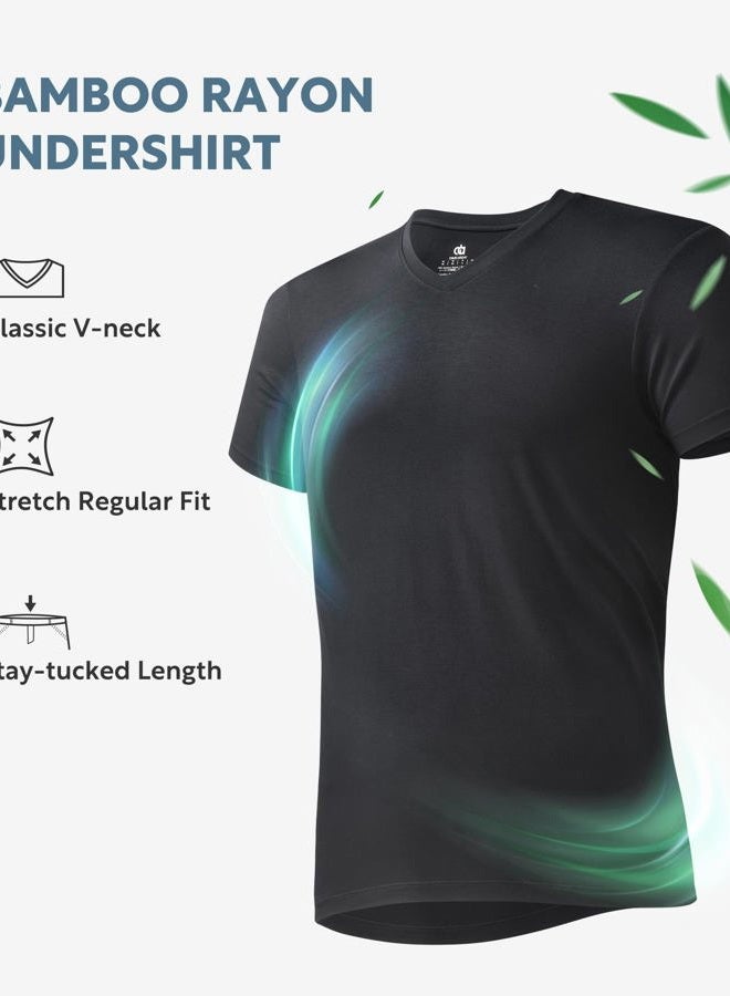 DAVID ARCHY Men's Undershirts Micro Modal Ultra Soft T-Shirts Stretch Moisture-Wicking V-Neck Tees for Men, 3-Pack (M, Black) - Image 4