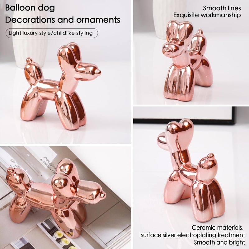 Notakia Cute Ceramics Pink Balloon Dog Statue Crafts Living Room Desktop Decorations,Handmade Modern Small Ceramic Animal Statue Ornament Home Decor Accents (Pink Balloon Dog) - Image 3