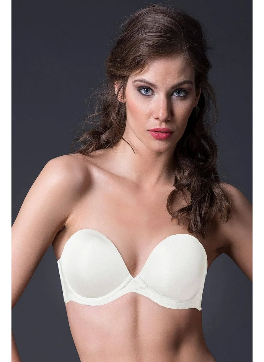 Magic Form 2087 Plain Fabric Multi-Padded Strapless Bra - Ecru
