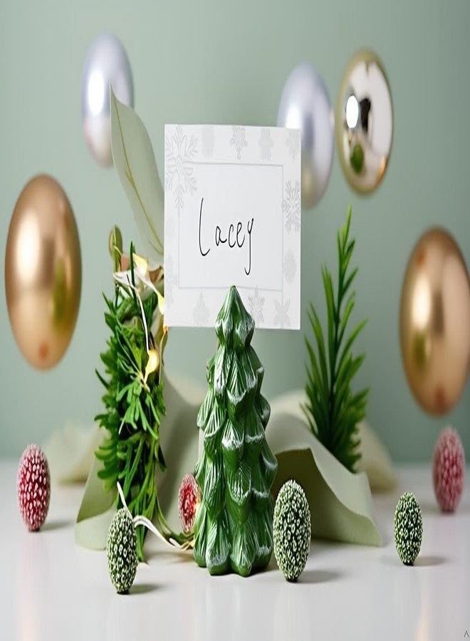 QIAOIDEA Christmas Tree Place Card Holders – Set of 12 Mini Green Table Number Stands for Xmas Party, Winter Wedding, Holiday Dinner & Buffet Food Labels - Image 2