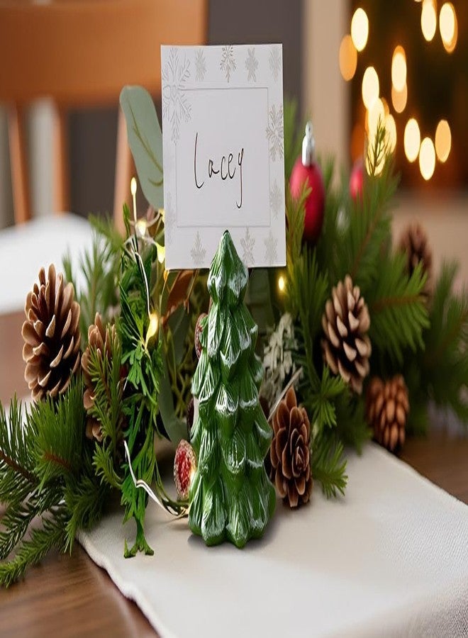 QIAOIDEA Christmas Tree Place Card Holders – Set of 12 Mini Green Table Number Stands for Xmas Party, Winter Wedding, Holiday Dinner & Buffet Food Labels - Image 5