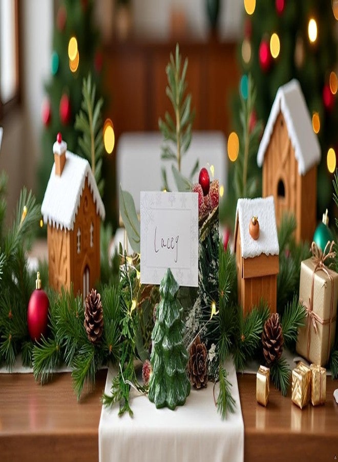 QIAOIDEA Christmas Tree Place Card Holders – Set of 12 Mini Green Table Number Stands for Xmas Party, Winter Wedding, Holiday Dinner & Buffet Food Labels - Image 3