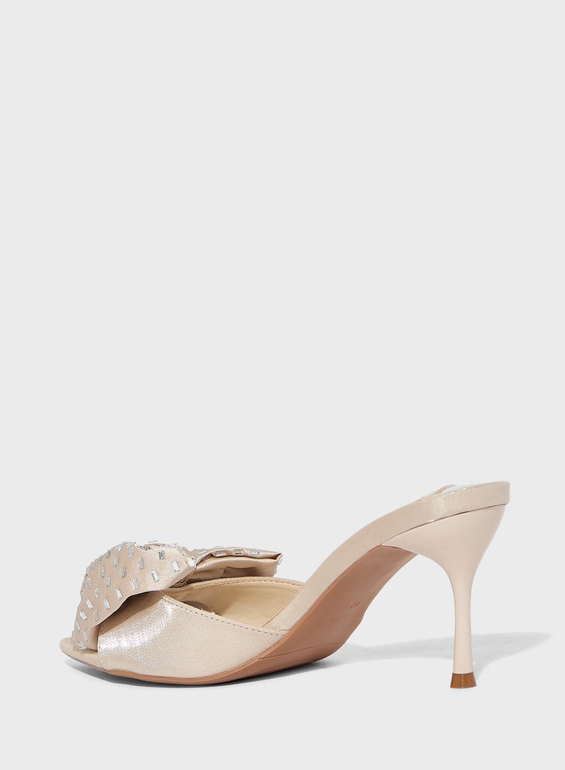 Ella Limited Edition Oversized Diamante Bow Mule Heel Sandal - Image 3