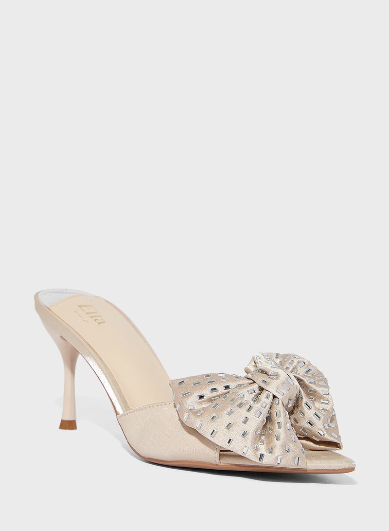 Ella Limited Edition Oversized Diamante Bow Mule Heel Sandal - Image 2