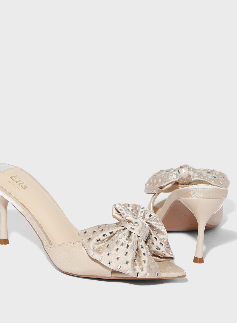 Ella Limited Edition Oversized Diamante Bow Mule Heel Sandal - Image 4