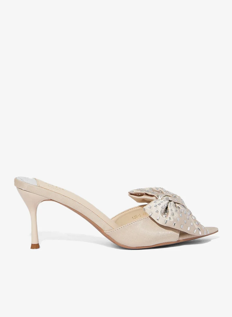Oversized Diamante Bow Mule Heel Sandal